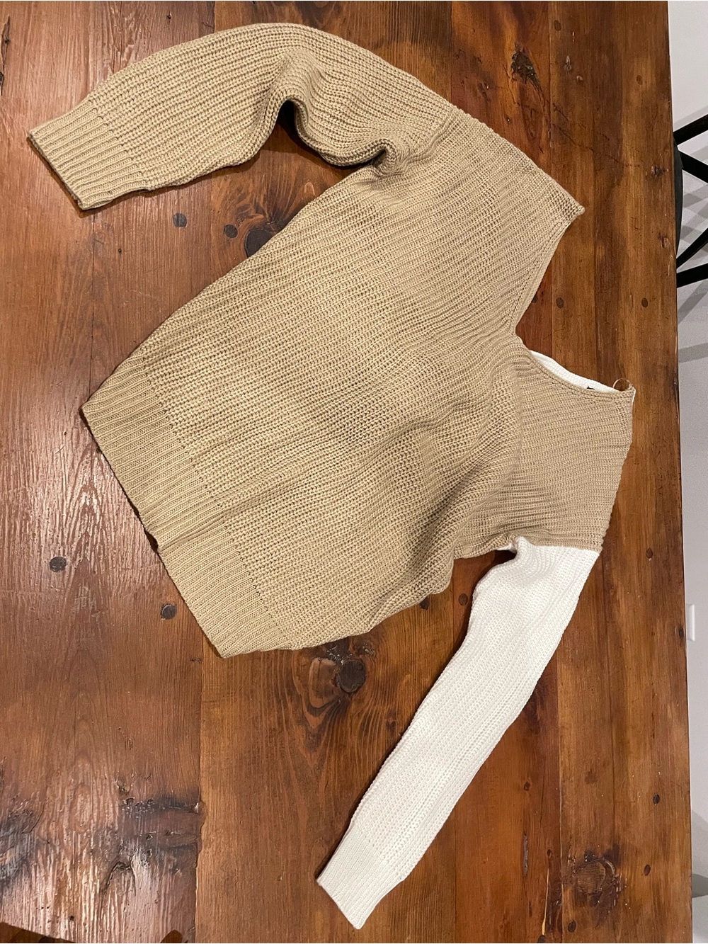 Two-Tone Beige and White Women's Crop Knit Sweater